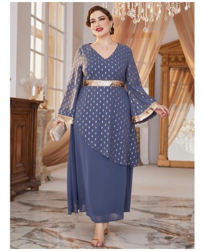 Women Plus Size Maxi Dresses Large 2022 New Luxury Designer Chic Elegant Long Sleeve Evening Party Festival Robe Clothing $81...