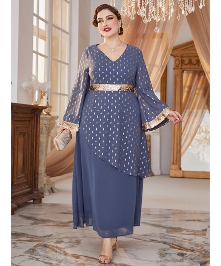 Women Plus Size Maxi Dresses Large 2022 New Luxury Designer Chic Elegant Long Sleeve Evening Party Festival Robe Clothing $81...