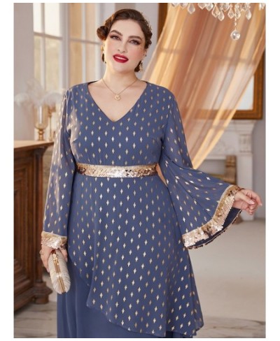 Women Plus Size Maxi Dresses Large 2022 New Luxury Designer Chic Elegant Long Sleeve Evening Party Festival Robe Clothing $81...