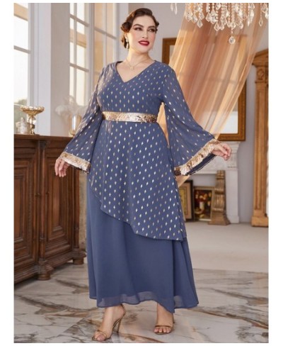 Women Plus Size Maxi Dresses Large 2022 New Luxury Designer Chic Elegant Long Sleeve Evening Party Festival Robe Clothing $81...