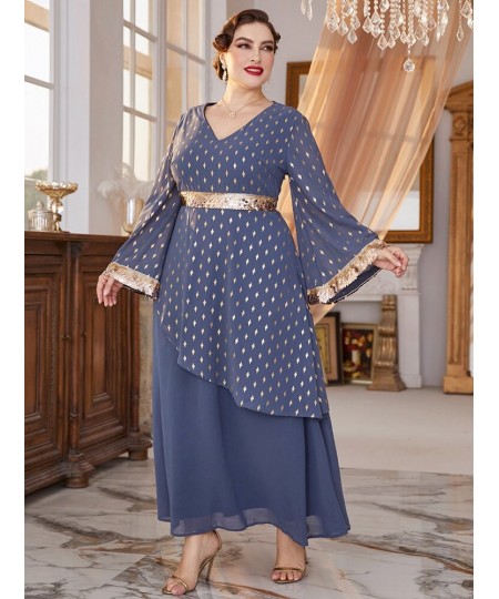 Women Plus Size Maxi Dresses Large 2022 New Luxury Designer Chic Elegant Long Sleeve Evening Party Festival Robe Clothing $81...