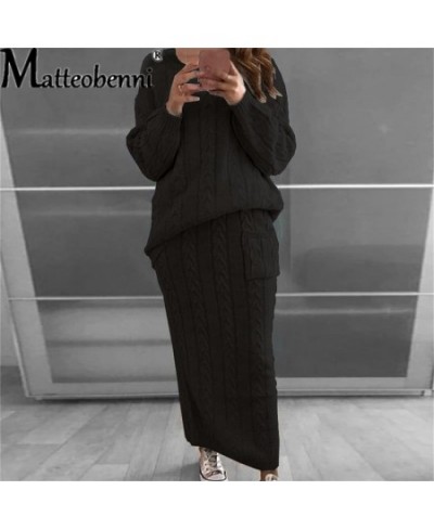 Knitted Sweater And Skirt Two Piece Set Women 2023 Autumn Casual Loose Crop Tops Women 2 Piece Sets Ladies Outfits $67.53 - S...