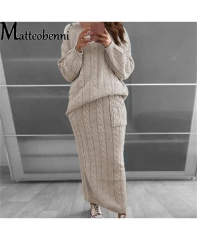 Knitted Sweater And Skirt Two Piece Set Women 2023 Autumn Casual Loose Crop Tops Women 2 Piece Sets Ladies Outfits $67.53 - S...