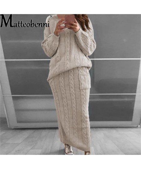 Knitted Sweater And Skirt Two Piece Set Women 2023 Autumn Casual Loose Crop Tops Women 2 Piece Sets Ladies Outfits $67.53 - S...