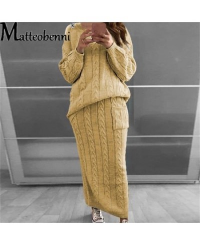 Knitted Sweater And Skirt Two Piece Set Women 2023 Autumn Casual Loose Crop Tops Women 2 Piece Sets Ladies Outfits $67.53 - S...