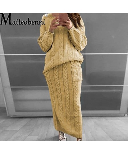 Knitted Sweater And Skirt Two Piece Set Women 2023 Autumn Casual Loose Crop Tops Women 2 Piece Sets Ladies Outfits $67.53 - S...