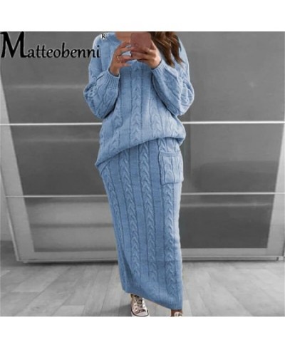 Knitted Sweater And Skirt Two Piece Set Women 2023 Autumn Casual Loose Crop Tops Women 2 Piece Sets Ladies Outfits $67.53 - S...