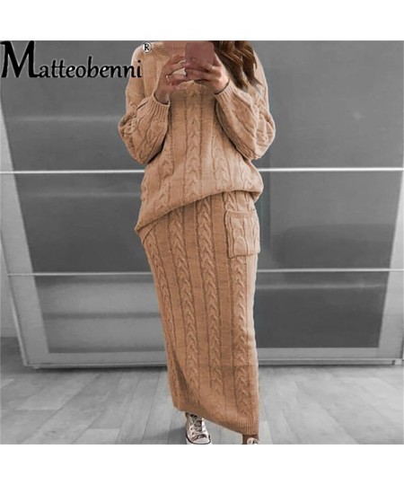 Knitted Sweater And Skirt Two Piece Set Women 2023 Autumn Casual Loose Crop Tops Women 2 Piece Sets Ladies Outfits $67.53 - S...