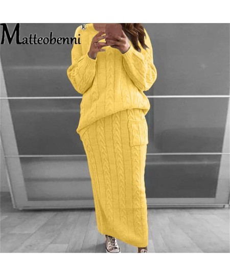 Knitted Sweater And Skirt Two Piece Set Women 2023 Autumn Casual Loose Crop Tops Women 2 Piece Sets Ladies Outfits $67.53 - S...