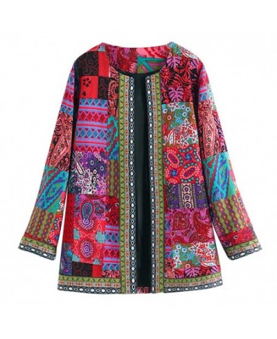 6XL Jacket Coat Women Fashion Autumn Winter Ethnic Floral Print Long Sleeve Loose Jacket Coat Cardigan Loose Outerwear Chic T...