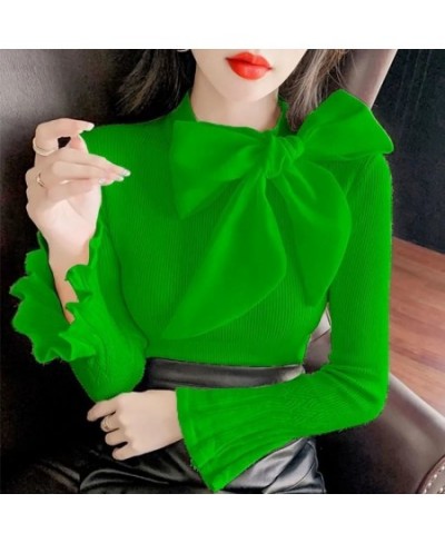 Sweet Knit Sweaters Women Fall Ribbon Bowknot Bottoming Shirts Flare Sleeves Stretch Slim Tops Autumn Fashion Knitted Pullove...