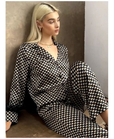 Feathers Pajamas For Women 2 Piece Sets Print Long Sleeve Turn Down Collar Sleepwear Female Casual Trouser Suits Autumn $46.8...