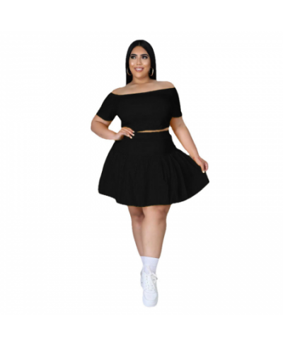 XL-5XL Plus Size Two Piece Sets Women Clothing Sexy Short Sleeve Pleated Mini Skirt Suits Summer 2023 Female Outfits $45.33 -...