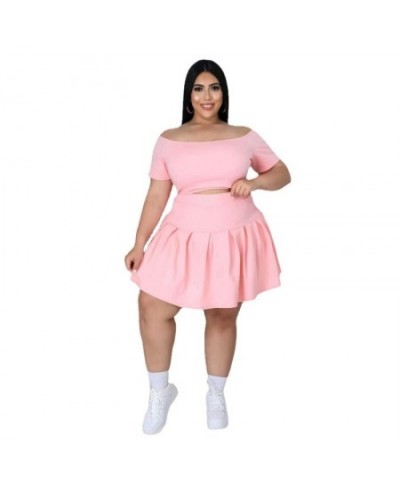 XL-5XL Plus Size Two Piece Sets Women Clothing Sexy Short Sleeve Pleated Mini Skirt Suits Summer 2023 Female Outfits $45.33 -...