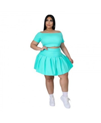 XL-5XL Plus Size Two Piece Sets Women Clothing Sexy Short Sleeve Pleated Mini Skirt Suits Summer 2023 Female Outfits $45.33 -...