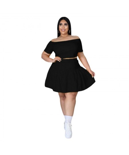 XL-5XL Plus Size Two Piece Sets Women Clothing Sexy Short Sleeve Pleated Mini Skirt Suits Summer 2023 Female Outfits $45.33 -...