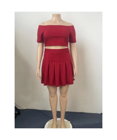 XL-5XL Plus Size Two Piece Sets Women Clothing Sexy Short Sleeve Pleated Mini Skirt Suits Summer 2023 Female Outfits $45.33 -...