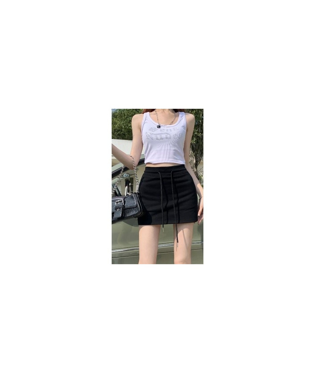 Women's Spring Summer Mid-waist Slim Bag Hip Skirt Black Grey Sports Fashion Short Skirt Solid Drawstring Hotsweet A-line Ski...