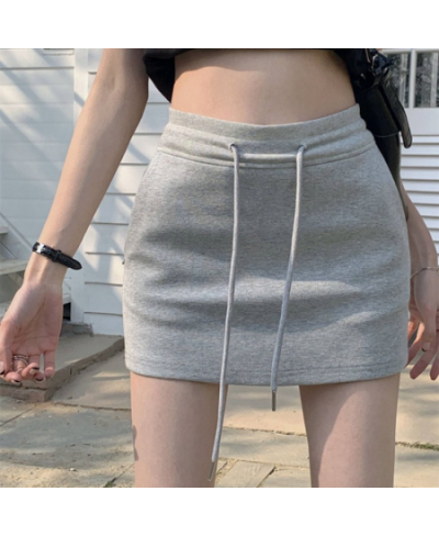 Women's Spring Summer Mid-waist Slim Bag Hip Skirt Black Grey Sports Fashion Short Skirt Solid Drawstring Hotsweet A-line Ski...