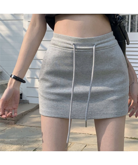 Women's Spring Summer Mid-waist Slim Bag Hip Skirt Black Grey Sports Fashion Short Skirt Solid Drawstring Hotsweet A-line Ski...