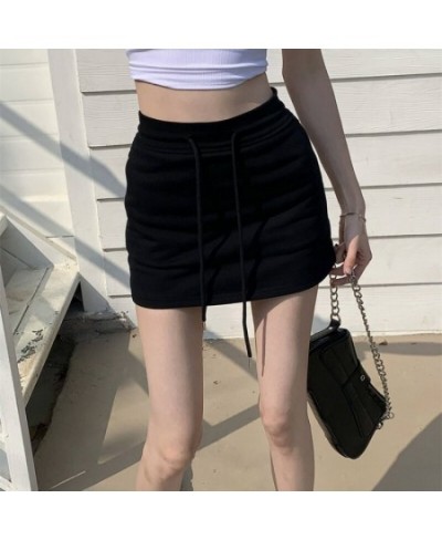 Women's Spring Summer Mid-waist Slim Bag Hip Skirt Black Grey Sports Fashion Short Skirt Solid Drawstring Hotsweet A-line Ski...