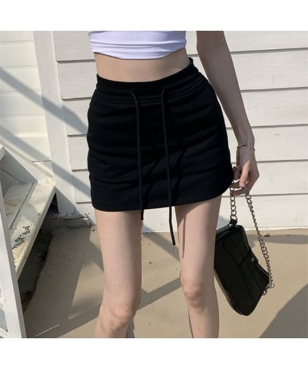 Women's Spring Summer Mid-waist Slim Bag Hip Skirt Black Grey Sports Fashion Short Skirt Solid Drawstring Hotsweet A-line Ski...