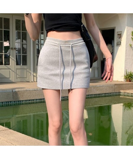 Women's Spring Summer Mid-waist Slim Bag Hip Skirt Black Grey Sports Fashion Short Skirt Solid Drawstring Hotsweet A-line Ski...