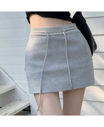 Women's Spring Summer Mid-waist Slim Bag Hip Skirt Black Grey Sports Fashion Short Skirt Solid Drawstring Hotsweet A-line Ski...