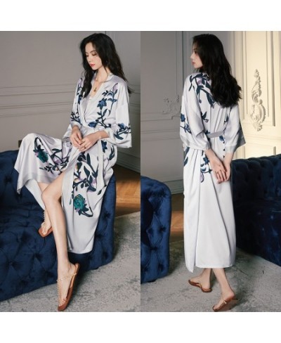 2023 spring and autumn V-neck elegant atmosphere lace-up print cardigan mid-length pajamas women's home wear $46.08 - Sleepwears