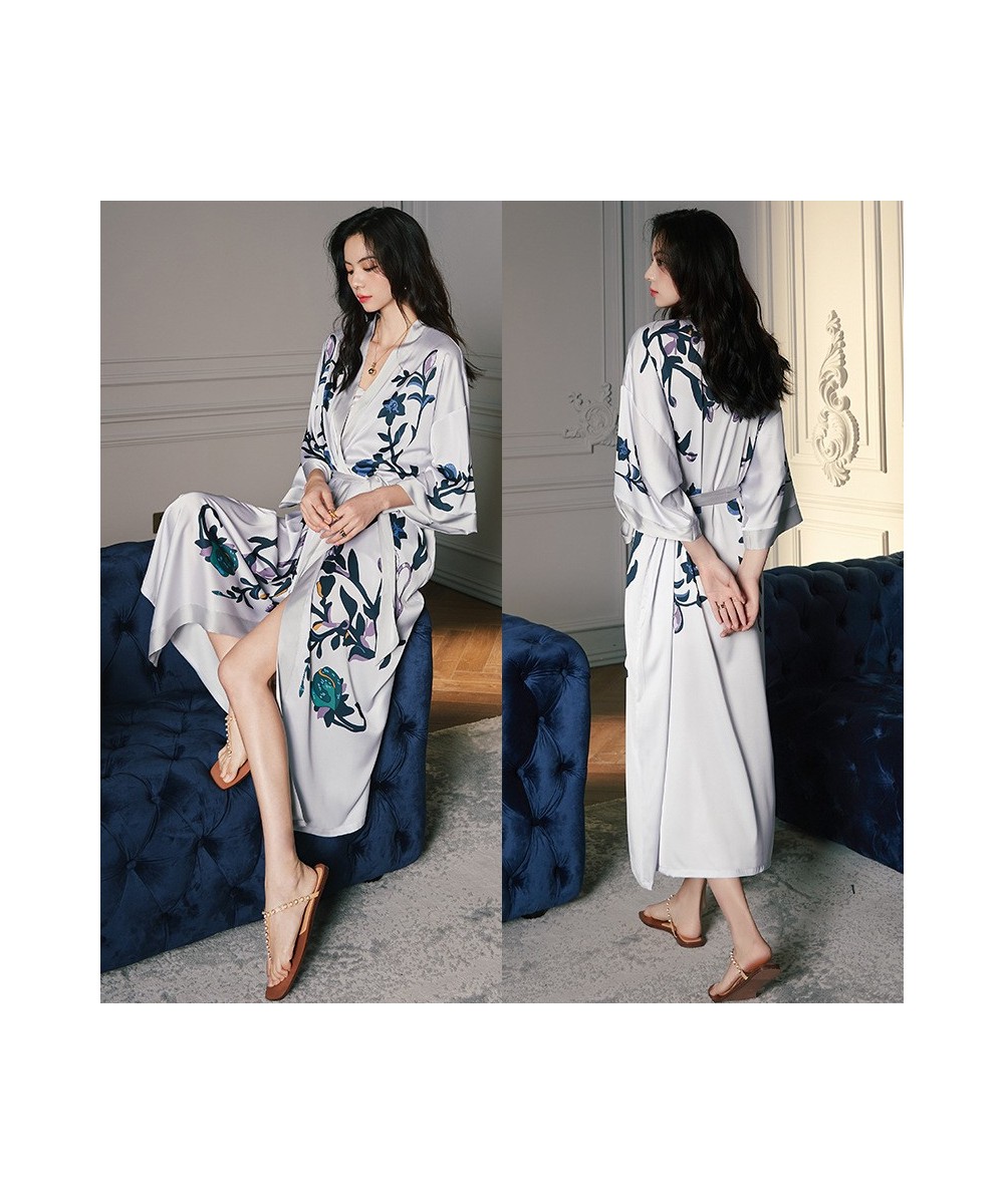 2023 spring and autumn V-neck elegant atmosphere lace-up print cardigan mid-length pajamas women's home wear $46.08 - Sleepwears