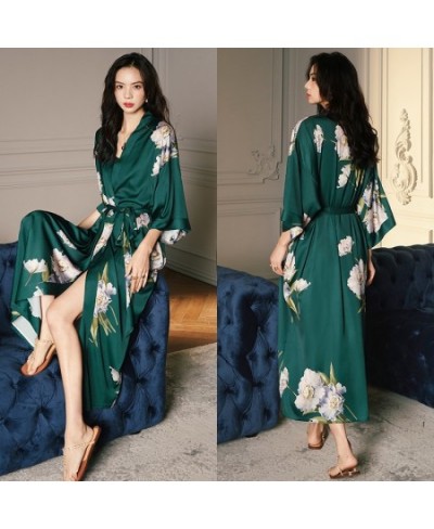 2023 spring and autumn V-neck elegant atmosphere lace-up print cardigan mid-length pajamas women's home wear $46.08 - Sleepwears