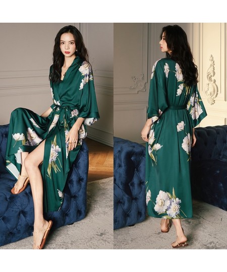 2023 spring and autumn V-neck elegant atmosphere lace-up print cardigan mid-length pajamas women's home wear $46.08 - Sleepwears