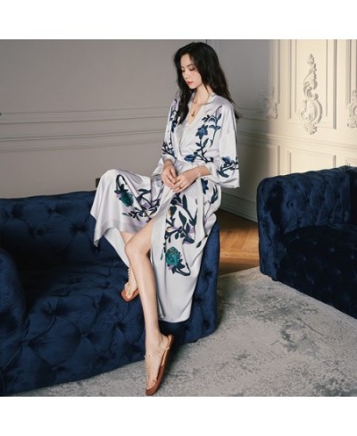 2023 spring and autumn V-neck elegant atmosphere lace-up print cardigan mid-length pajamas women's home wear $46.08 - Sleepwears