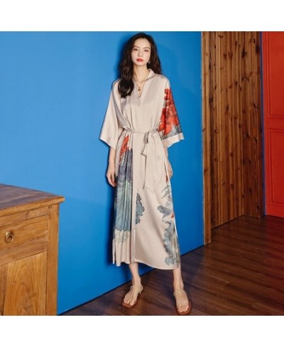 2023 spring and autumn V-neck elegant atmosphere lace-up print cardigan mid-length pajamas women's home wear $46.08 - Sleepwears