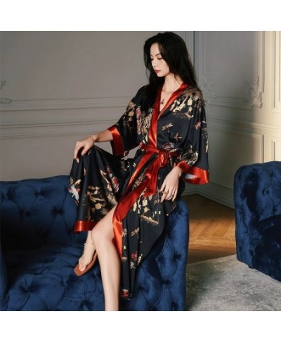 2023 spring and autumn V-neck elegant atmosphere lace-up print cardigan mid-length pajamas women's home wear $46.08 - Sleepwears