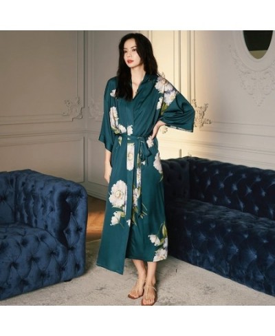 2023 spring and autumn V-neck elegant atmosphere lace-up print cardigan mid-length pajamas women's home wear $46.08 - Sleepwears