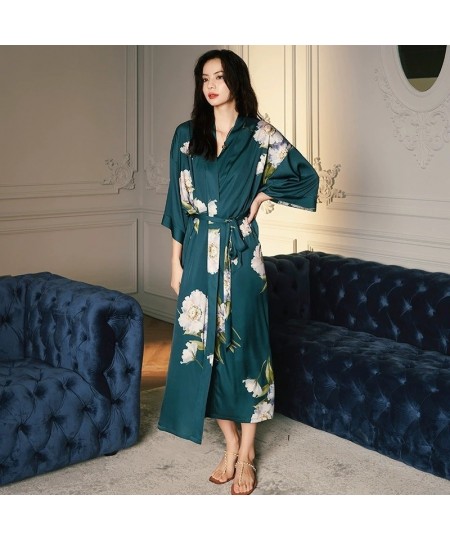 2023 spring and autumn V-neck elegant atmosphere lace-up print cardigan mid-length pajamas women's home wear $46.08 - Sleepwears