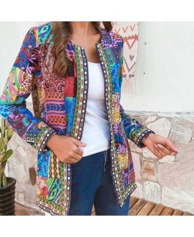 6XL Jacket Coat Women Fashion Autumn Winter Ethnic Floral Print Long Sleeve Loose Jacket Coat Cardigan Loose Outerwear Chic T...