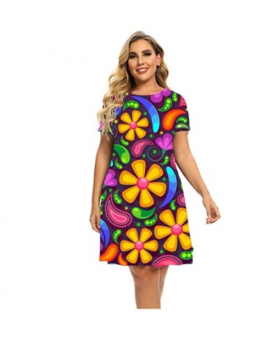 Summer Flower Power 3D Print Dresses For 2023 Women Paisley Short Sleeve Loose Dress Plus Size Clothing Fashion O-Neck Dress ...