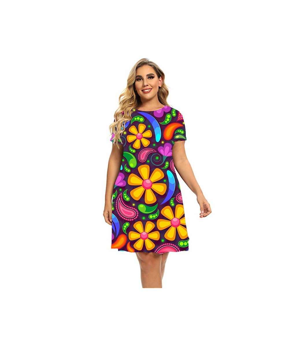 Summer Flower Power 3D Print Dresses For 2023 Women Paisley Short Sleeve Loose Dress Plus Size Clothing Fashion O-Neck Dress ...