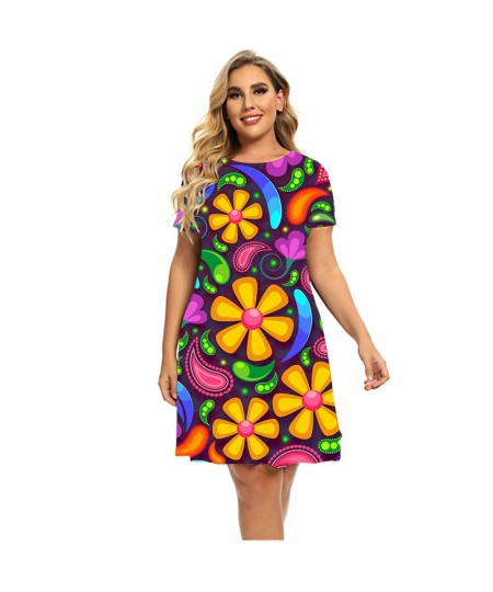 Summer Flower Power 3D Print Dresses For 2023 Women Paisley Short Sleeve Loose Dress Plus Size Clothing Fashion O-Neck Dress ...