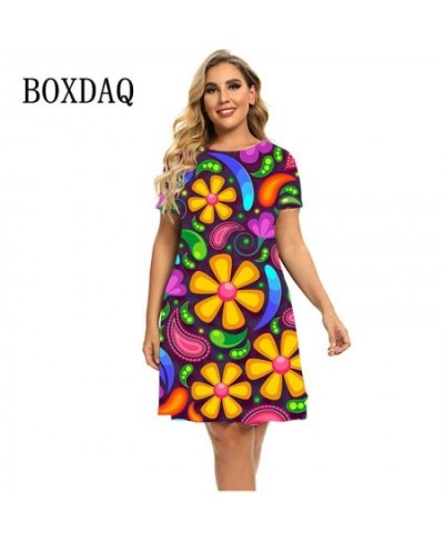 Summer Flower Power 3D Print Dresses For 2023 Women Paisley Short Sleeve Loose Dress Plus Size Clothing Fashion O-Neck Dress ...