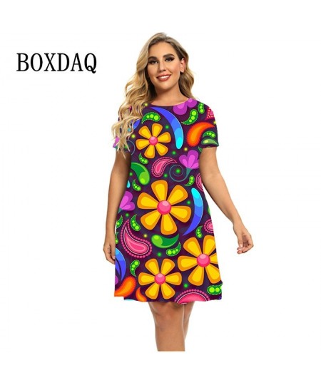 Summer Flower Power 3D Print Dresses For 2023 Women Paisley Short Sleeve Loose Dress Plus Size Clothing Fashion O-Neck Dress ...