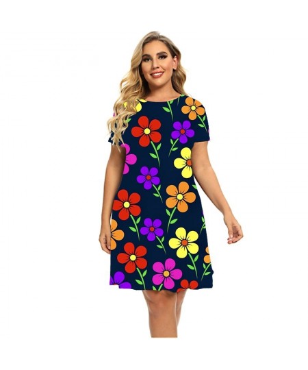 Summer Flower Power 3D Print Dresses For 2023 Women Paisley Short Sleeve Loose Dress Plus Size Clothing Fashion O-Neck Dress ...