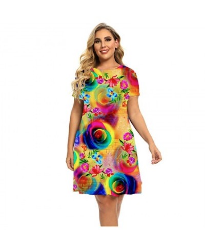 Summer Flower Power 3D Print Dresses For 2023 Women Paisley Short Sleeve Loose Dress Plus Size Clothing Fashion O-Neck Dress ...