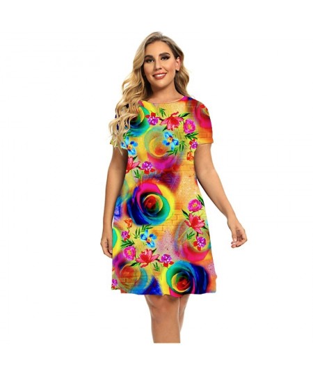 Summer Flower Power 3D Print Dresses For 2023 Women Paisley Short Sleeve Loose Dress Plus Size Clothing Fashion O-Neck Dress ...