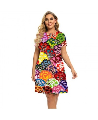 Summer Flower Power 3D Print Dresses For 2023 Women Paisley Short Sleeve Loose Dress Plus Size Clothing Fashion O-Neck Dress ...