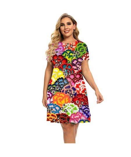 Summer Flower Power 3D Print Dresses For 2023 Women Paisley Short Sleeve Loose Dress Plus Size Clothing Fashion O-Neck Dress ...