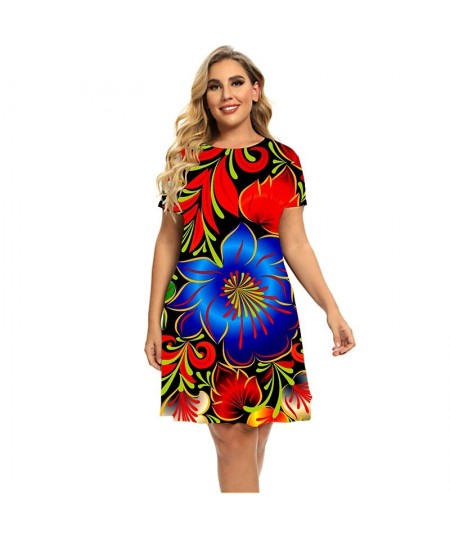 Summer Flower Power 3D Print Dresses For 2023 Women Paisley Short Sleeve Loose Dress Plus Size Clothing Fashion O-Neck Dress ...