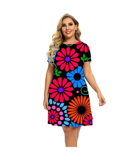 Summer Flower Power 3D Print Dresses For 2023 Women Paisley Short Sleeve Loose Dress Plus Size Clothing Fashion O-Neck Dress ...